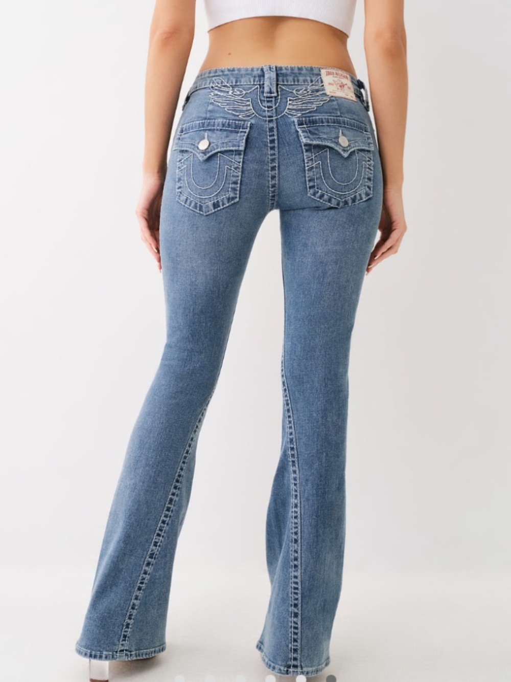 True Religion Low Rise Winged Horseshoe Flare Jean Size 28 - Picture 2 of 6